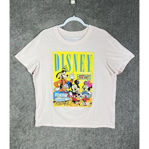 Disney‎ Mickey Goofy Pluto Donald Minnie Magazine Cover T-Shirt Juniors XXL Pink - Picture 1 of 13